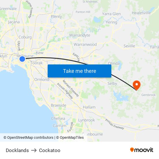 Docklands to Cockatoo map