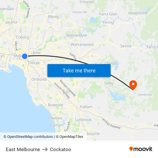 East Melbourne to Cockatoo map