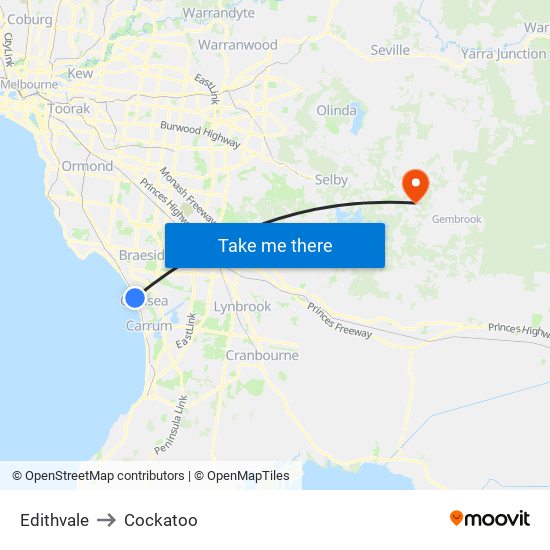 Edithvale to Cockatoo map