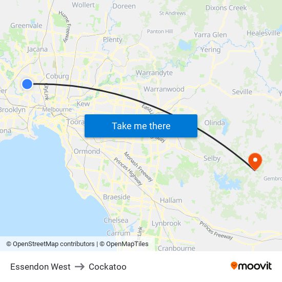 Essendon West to Cockatoo map