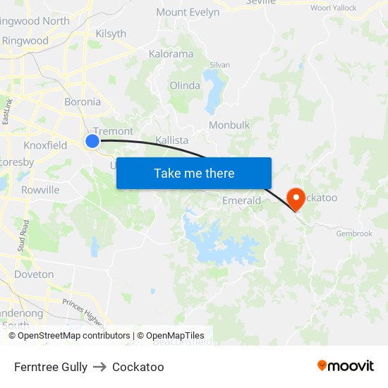 Ferntree Gully to Cockatoo map