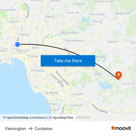 Flemington to Cockatoo map