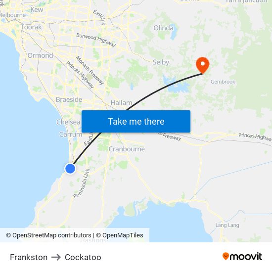 Frankston to Cockatoo map