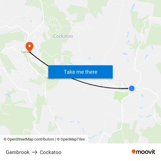 Gembrook to Cockatoo map