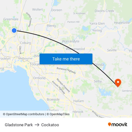Gladstone Park to Cockatoo map
