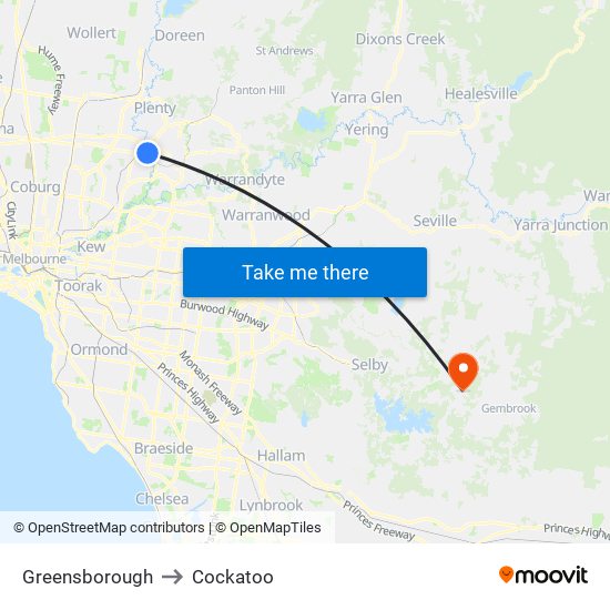 Greensborough to Cockatoo map