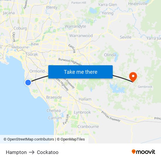 Hampton to Cockatoo map