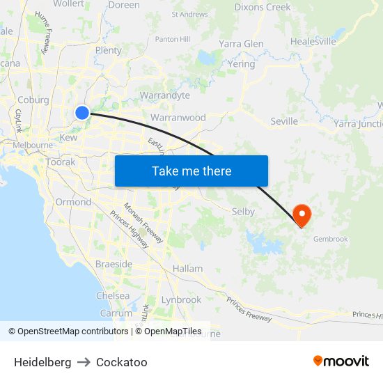 Heidelberg to Cockatoo map