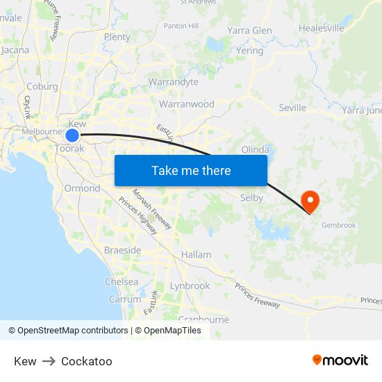 Kew to Cockatoo map