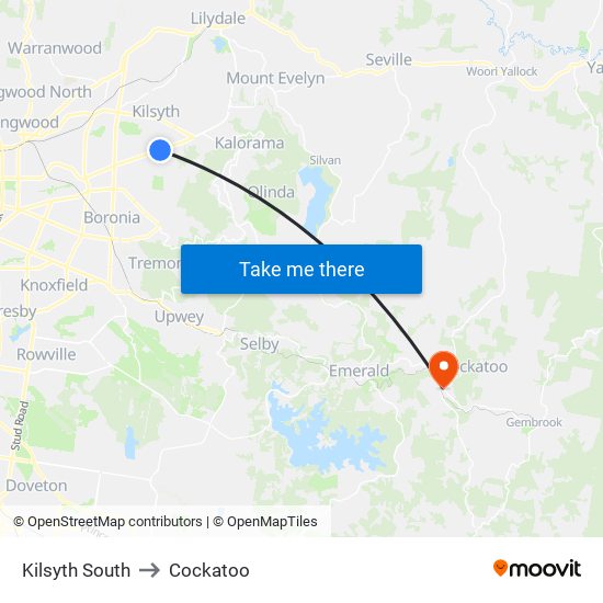 Kilsyth South to Cockatoo map