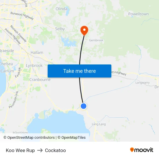Koo Wee Rup to Cockatoo map