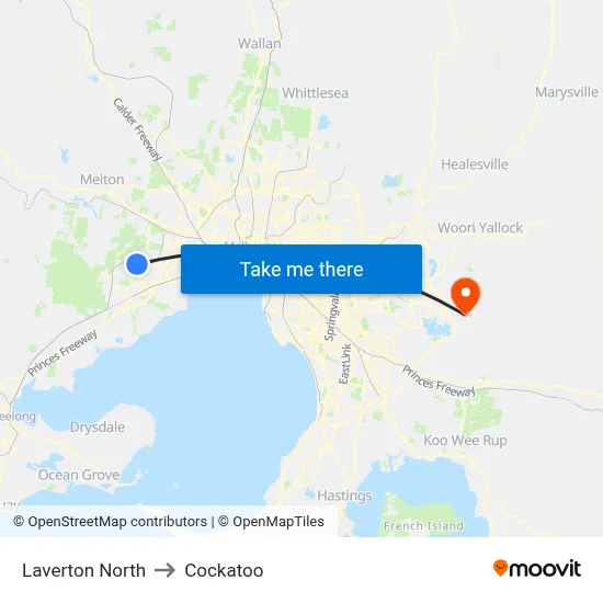 Laverton North to Cockatoo map