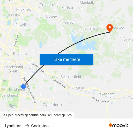 Lyndhurst to Cockatoo map