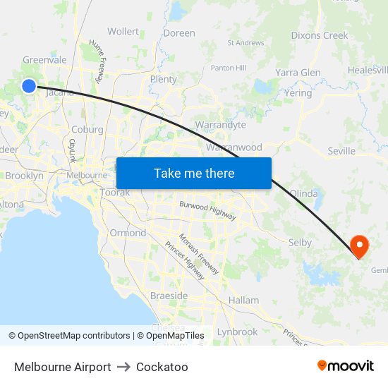 Melbourne Airport to Cockatoo map