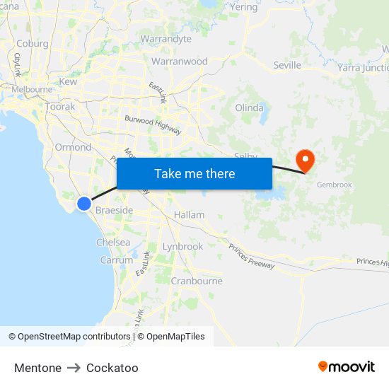 Mentone to Cockatoo map