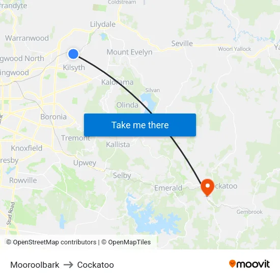 Mooroolbark to Cockatoo map