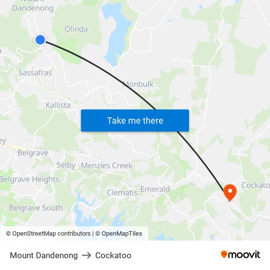 Mount Dandenong to Cockatoo map