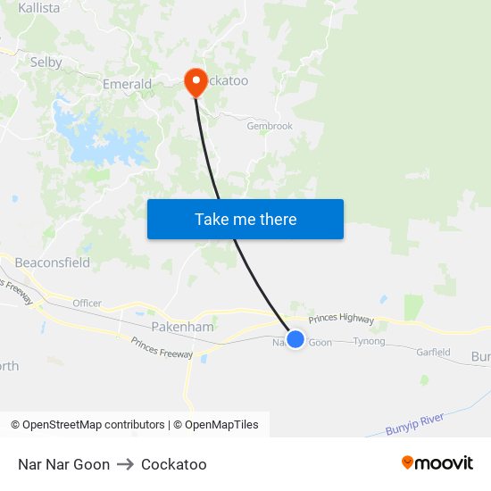 Nar Nar Goon to Cockatoo map