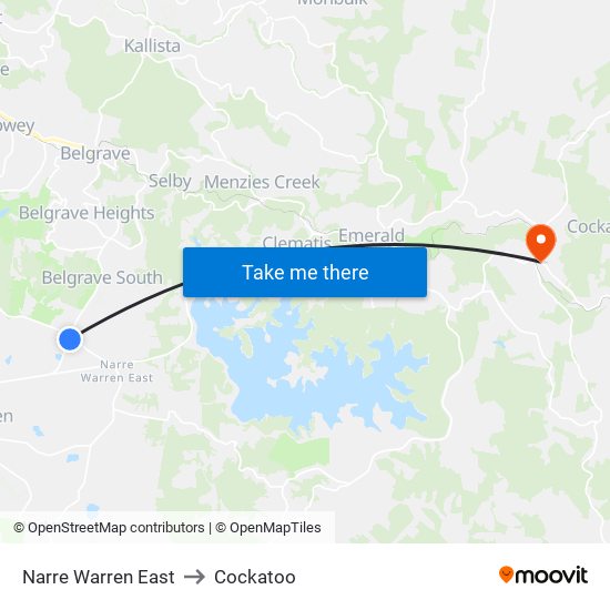 Narre Warren East to Cockatoo map