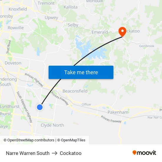 Narre Warren South to Cockatoo map