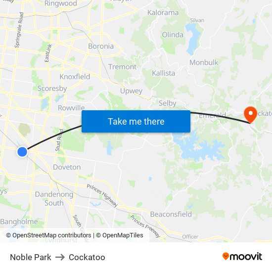 Noble Park to Cockatoo map
