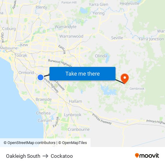 Oakleigh South to Cockatoo map