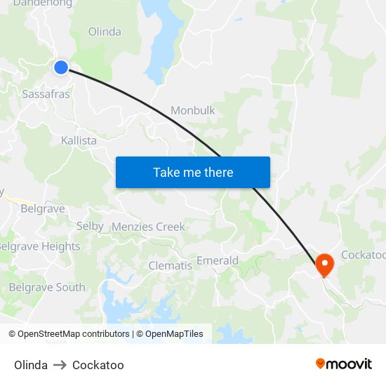 Olinda to Cockatoo map