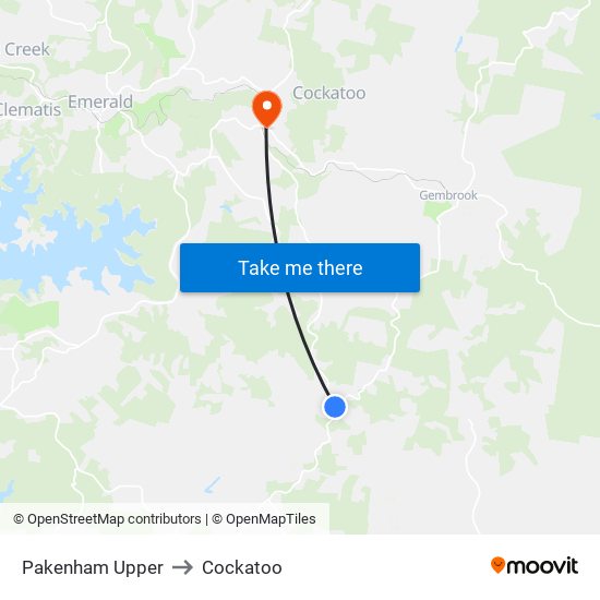 Pakenham Upper to Cockatoo map