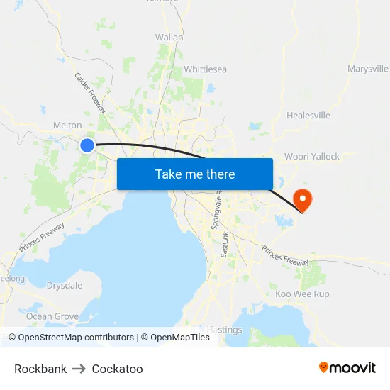 Rockbank to Cockatoo map