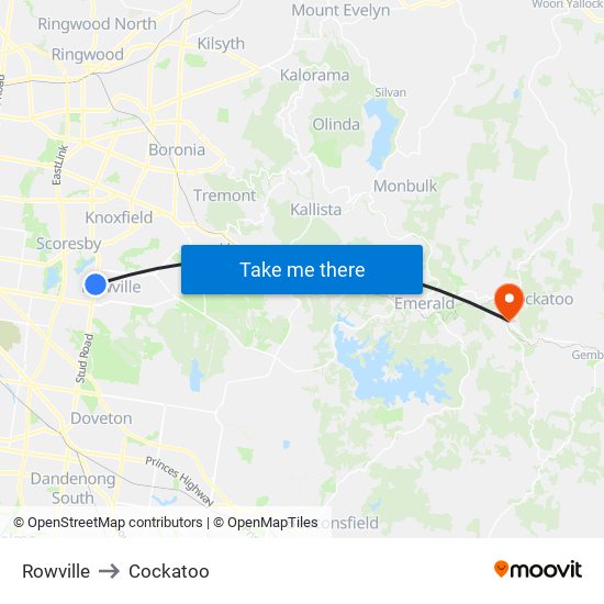 Rowville to Cockatoo map