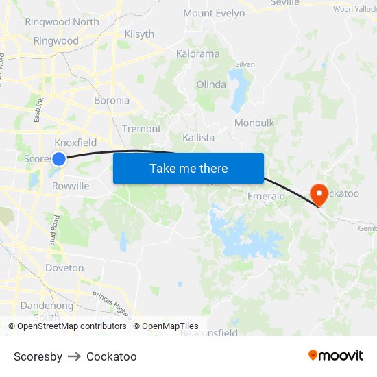 Scoresby to Cockatoo map