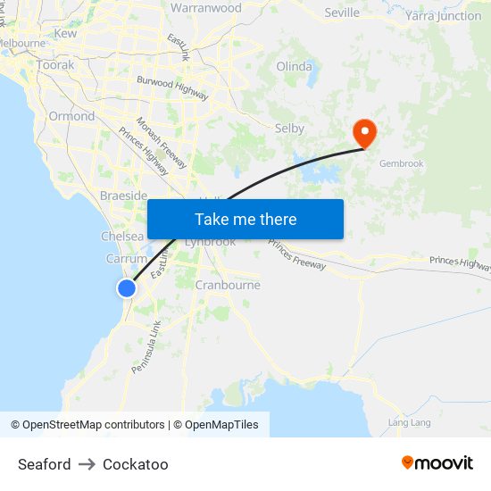 Seaford to Cockatoo map