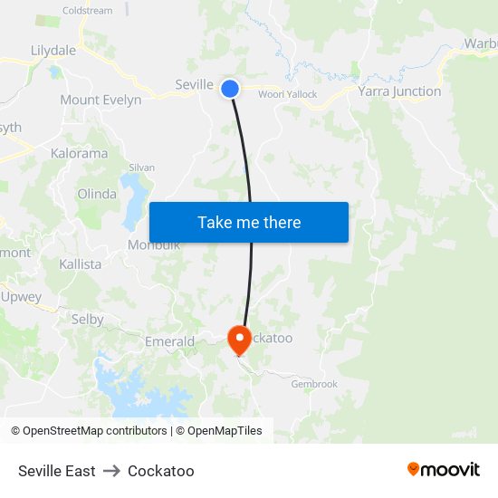 Seville East to Cockatoo map