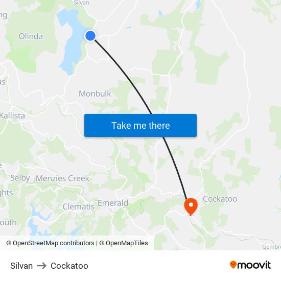 Silvan to Cockatoo map