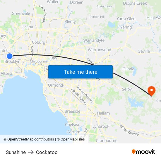 Sunshine to Cockatoo map