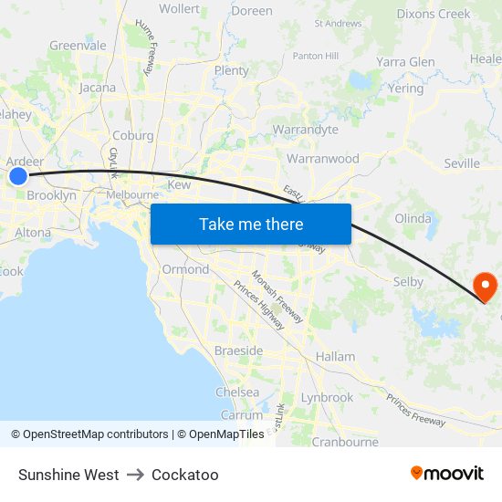 Sunshine West to Cockatoo map