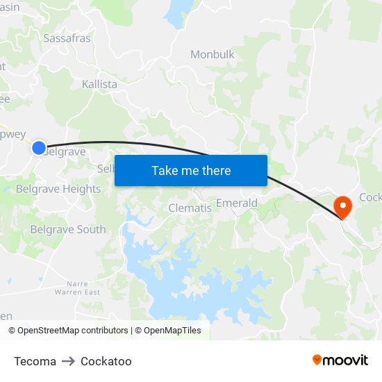 Tecoma to Cockatoo map