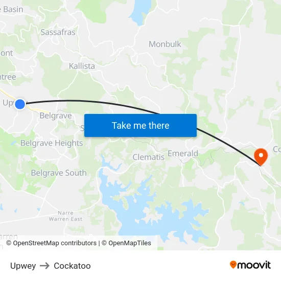 Upwey to Cockatoo map