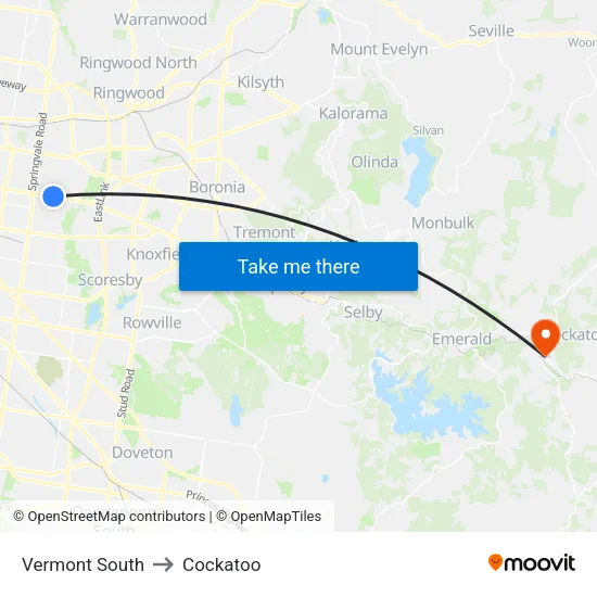 Vermont South to Cockatoo map