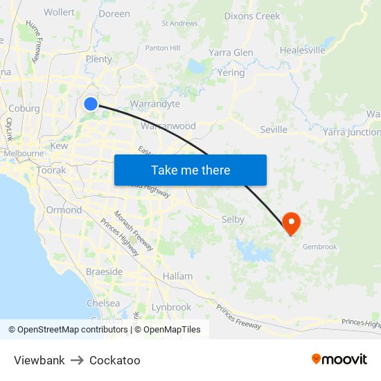 Viewbank to Cockatoo map