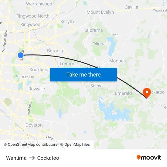 Wantirna to Cockatoo map