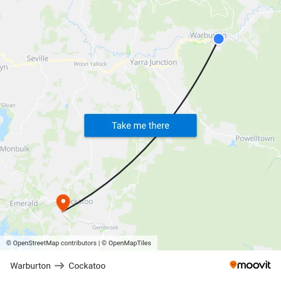 Warburton to Cockatoo map