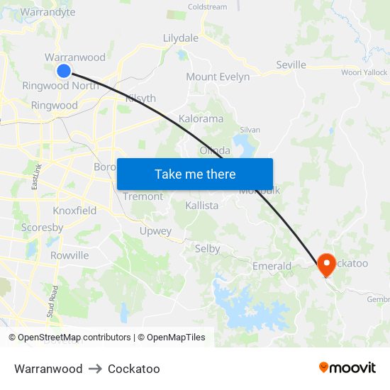 Warranwood to Cockatoo map