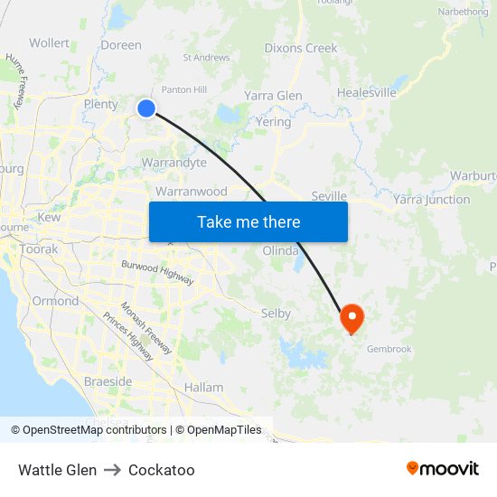 Wattle Glen to Cockatoo map