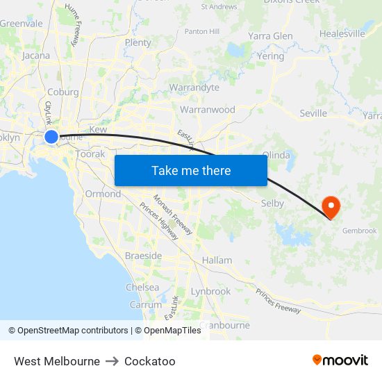 West Melbourne to Cockatoo map