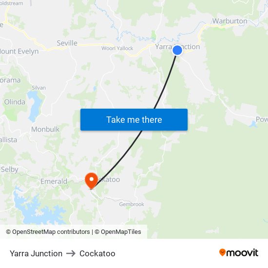 Yarra Junction to Cockatoo map