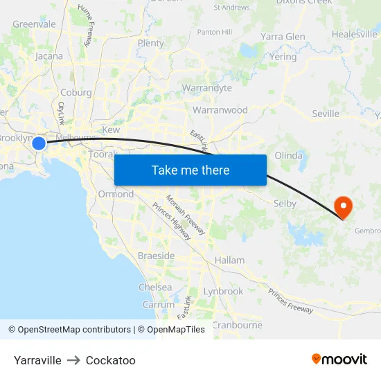 Yarraville to Cockatoo map