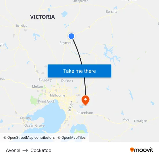 Avenel to Cockatoo map
