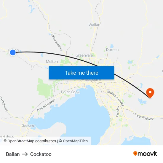 Ballan to Cockatoo map