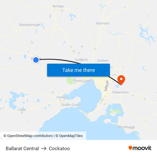 Ballarat Central to Cockatoo map